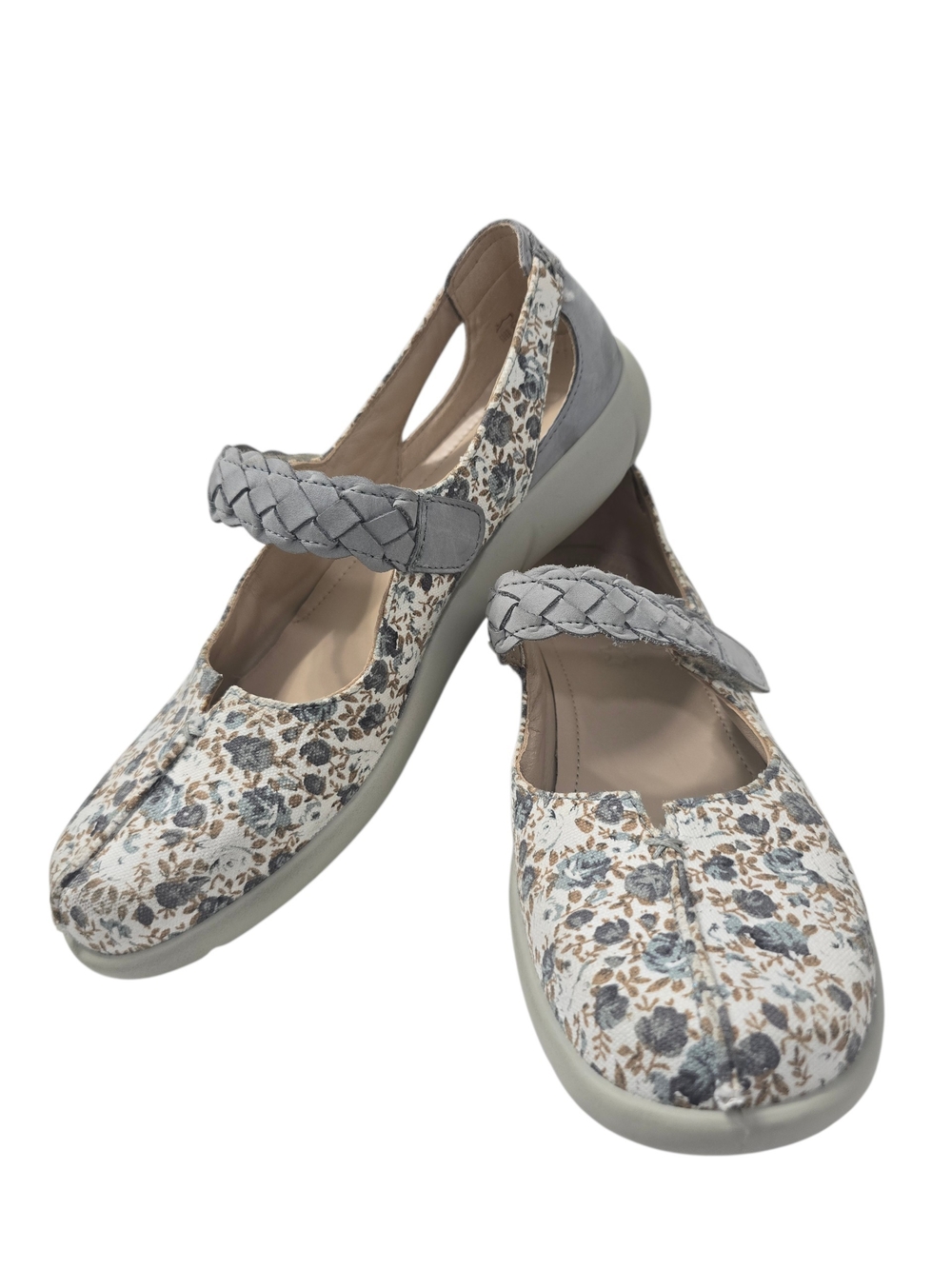 Hotter Womens Shake Wide Grey Floral Mary Jane Comfort Sandals Size 9